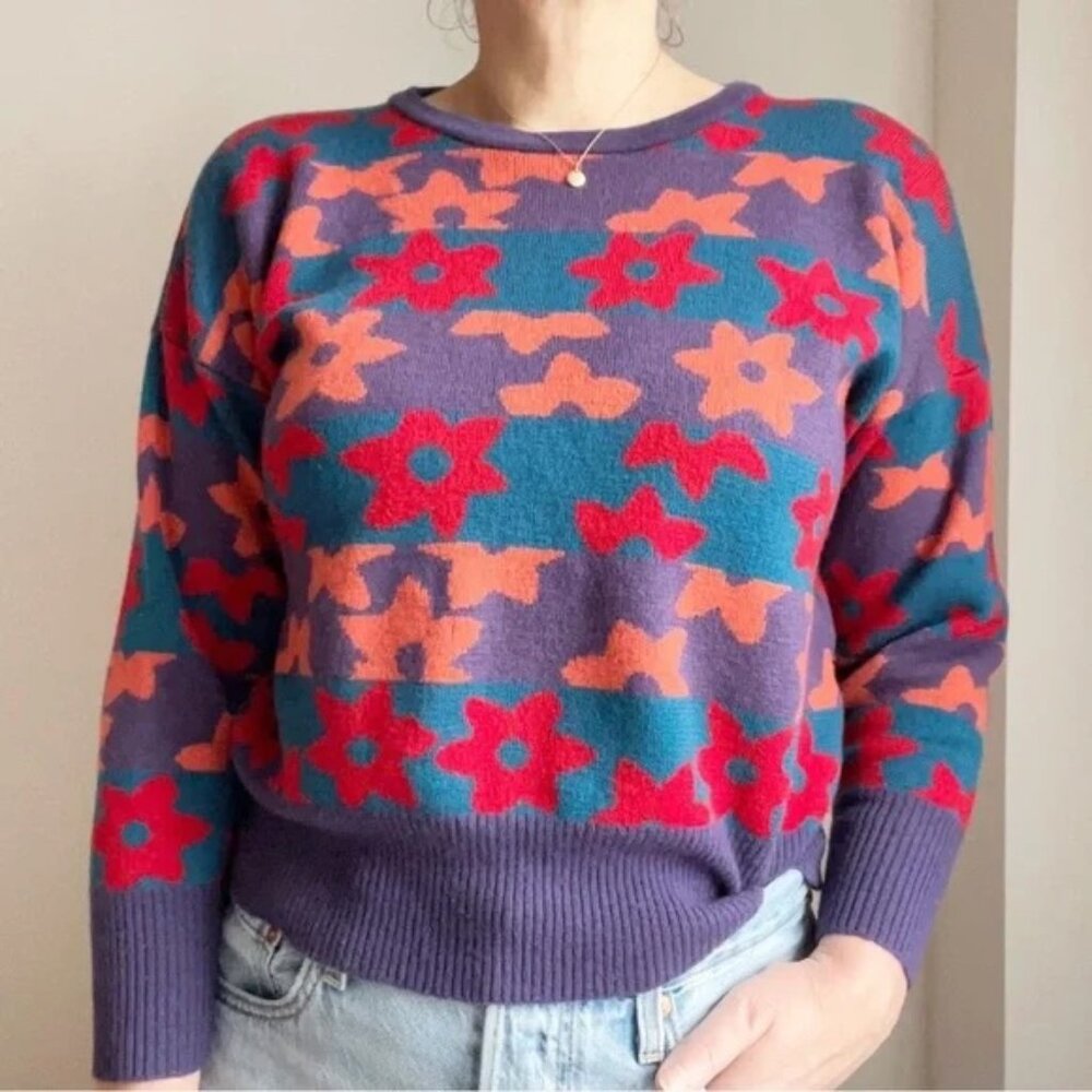 Marimekko Vintage Wool Sweater Size S Made in Finland Flower Print Multicolor - Picture 2 of 10